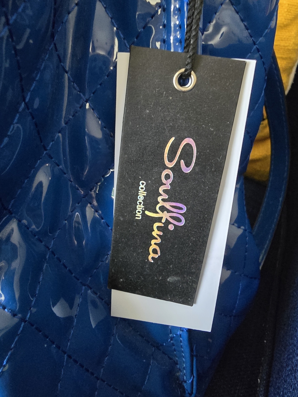 Blue Patent Quilted Satchel with 'QUEEN' Crystal Detail - Picture 6 of 6
